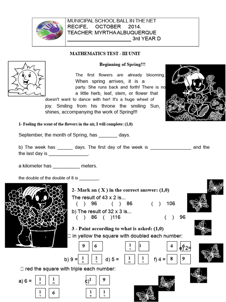 3rd Year Math Test: Spring Celebration | PDF | Mathematics