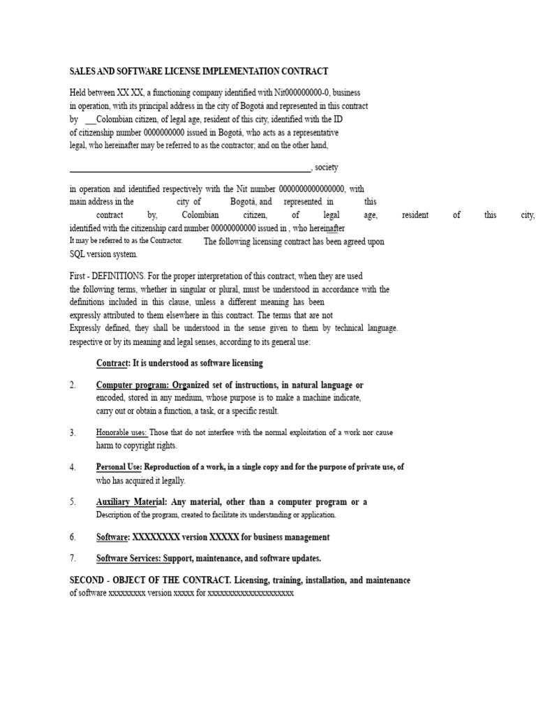Sales and Implementation Contract For Software License | PDF ...