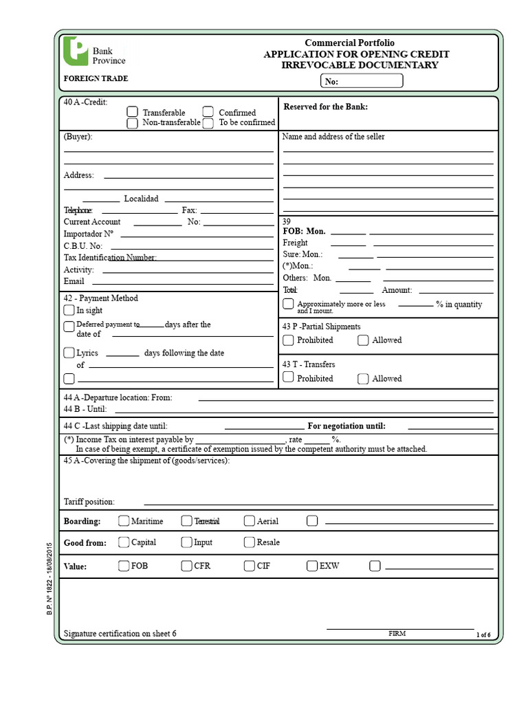 Foreign Trade Credit Application Form | PDF | Banks | Business