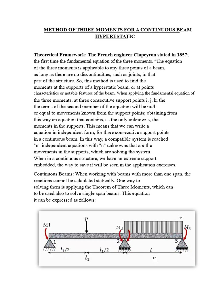 Method of The Three Moments For A Hyperstatic Continuous Beam | PDF