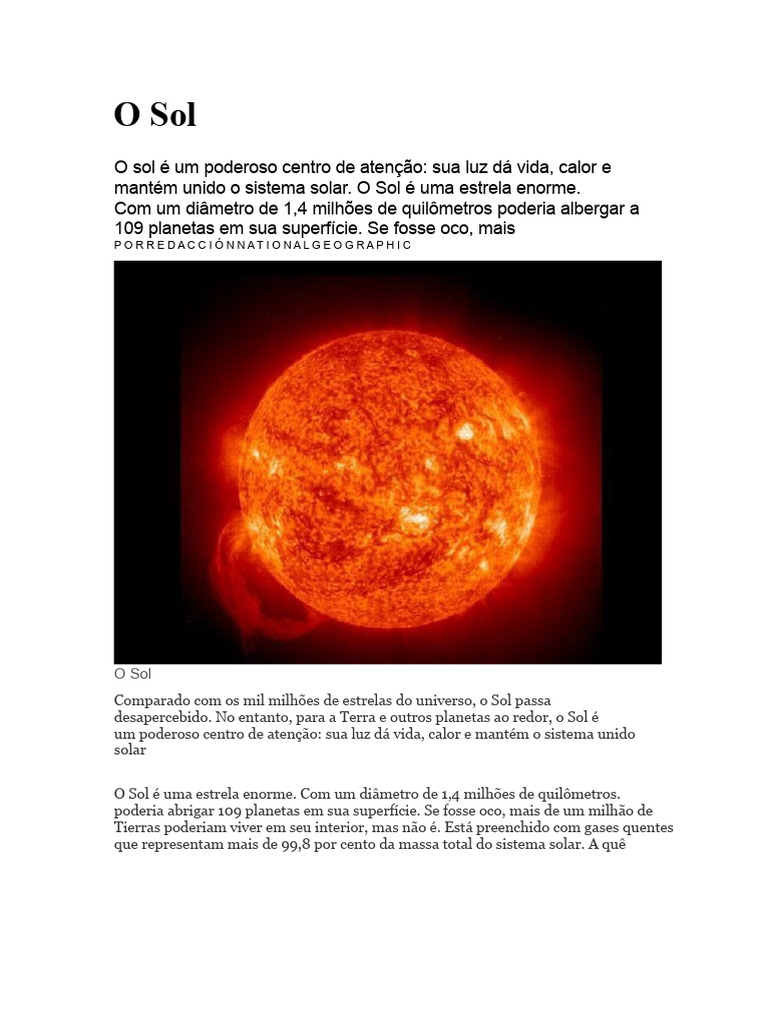 Fatos Fascinantes sobre o Sol | PDF