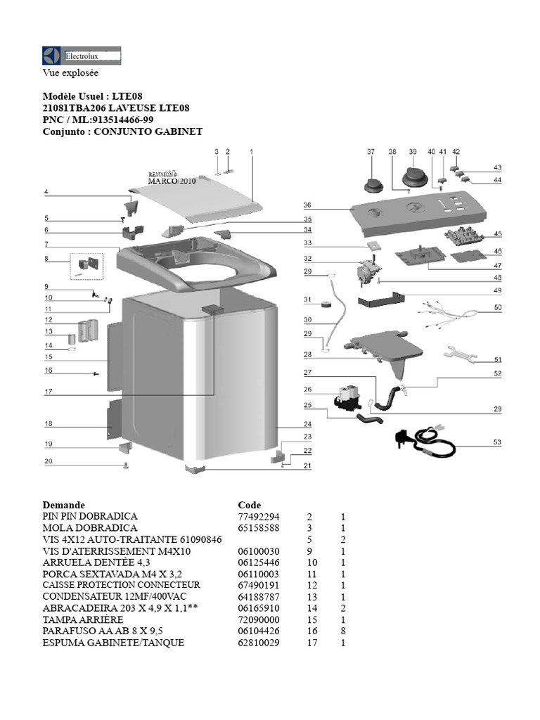 Liste des pièces pour Laveuse LTE08 | PDF