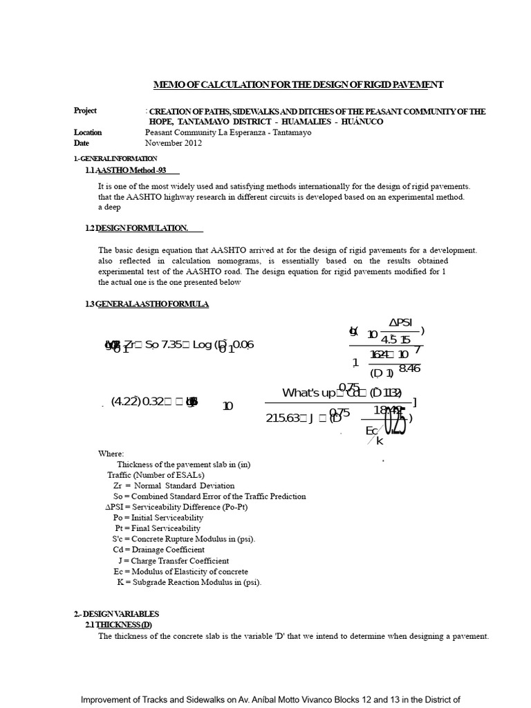 Rigid Pavement Design Calculation Memo | PDF | Sidewalk | Road Surface