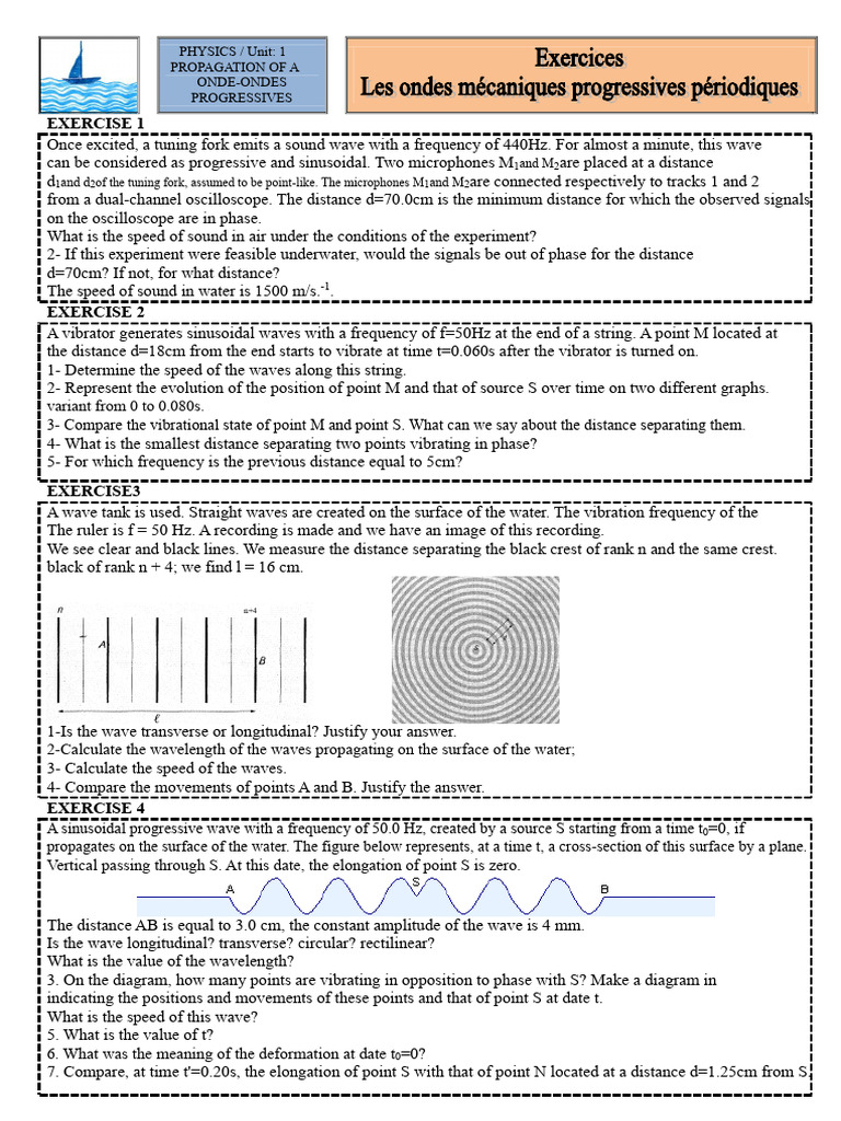 Exercises 1 Progressive Periodic Mechanical Waves | PDF | Waves | Phase ...