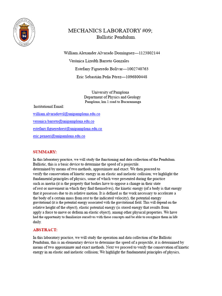 Ballistic Pendulum Mechanics Lab | PDF | Momentum | Collision