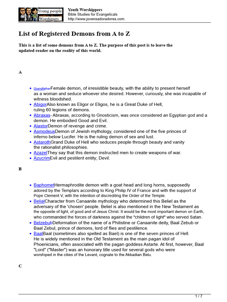 A-Z List of Demon Names and Roles | PDF | Demons | Satan