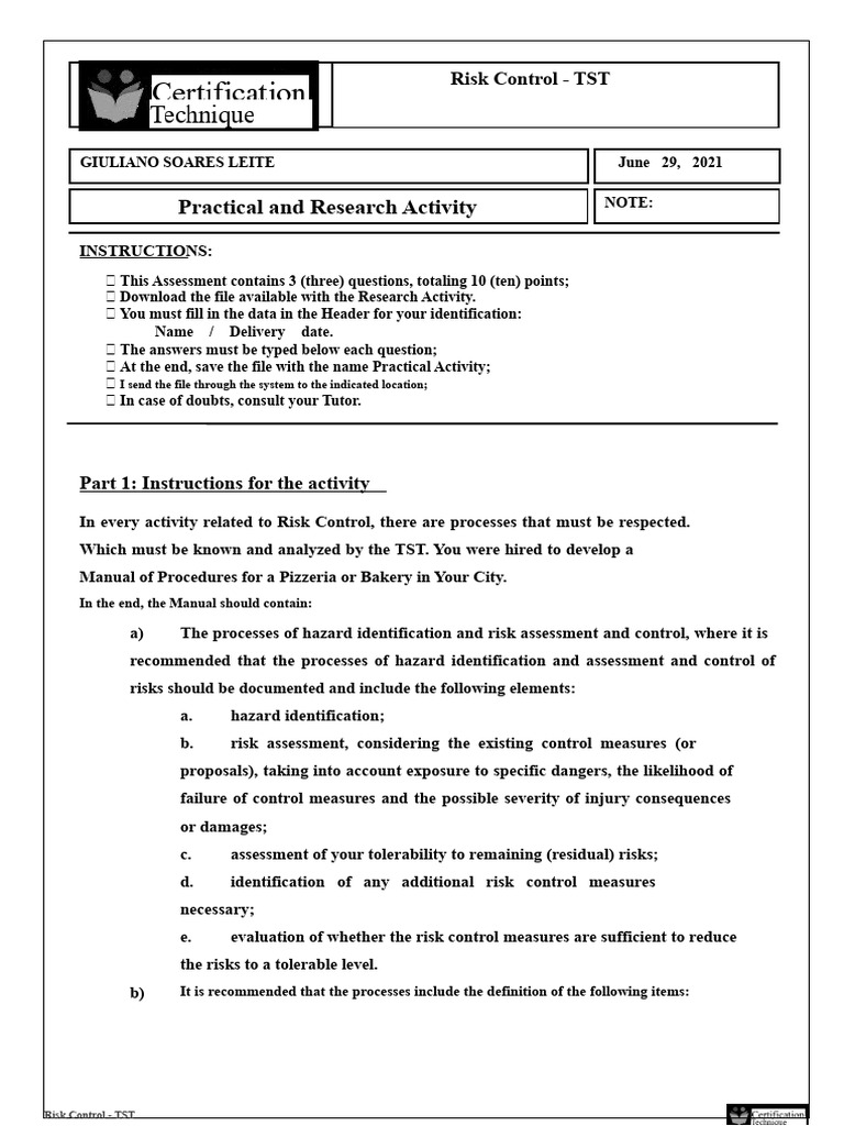 Practical Activity - Risk Control | PDF | Risk | Personal Protective ...