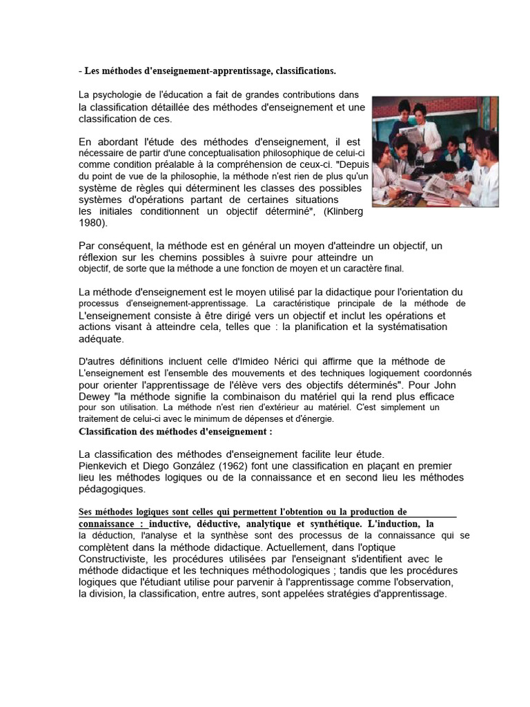 Classification des méthodes d'enseignement | PDF | Induction (logique ...