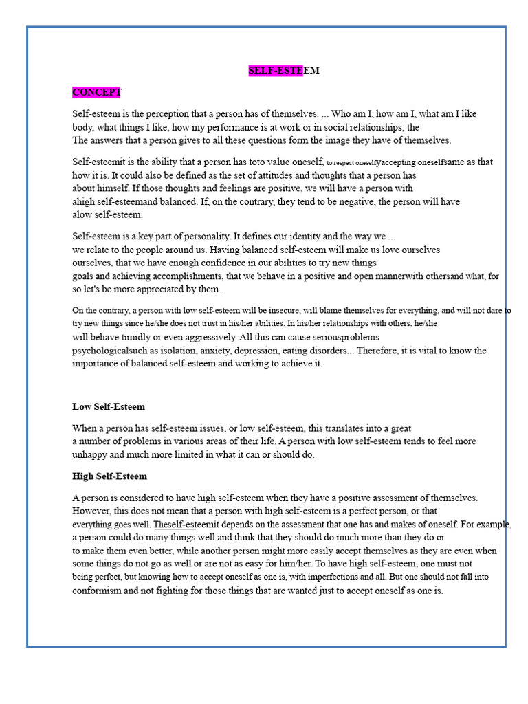 Understanding Self-Esteem: Key Concepts | PDF | Self Esteem | Self Concept