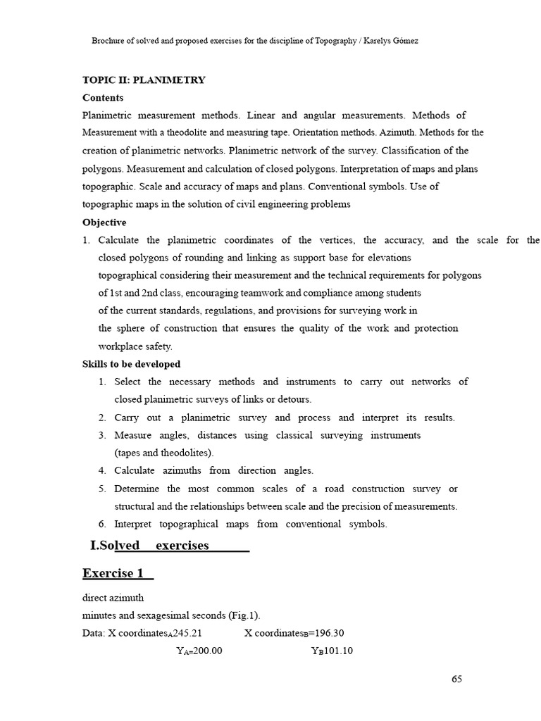 Topography Exercises | PDF | Surveying | Accuracy And Precision