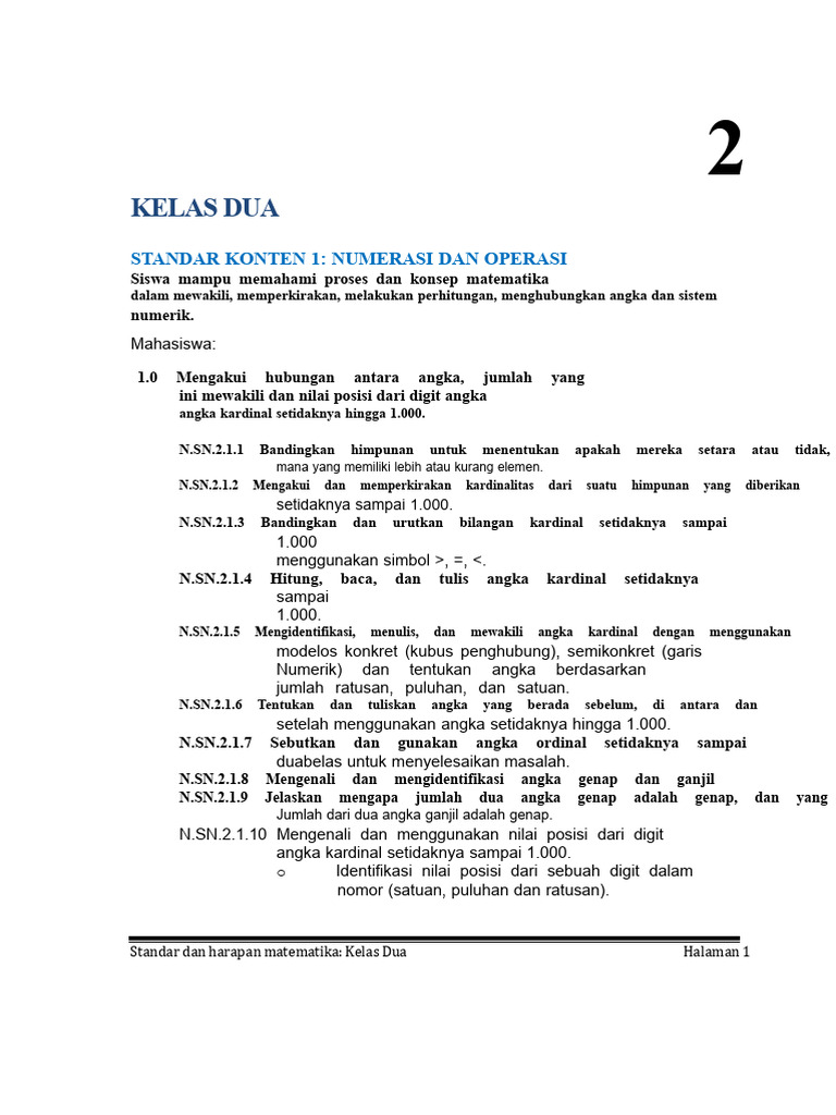 Standar Matematika Kelas Dua | PDF
