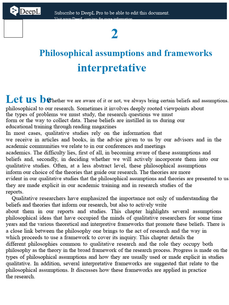 Philosophical Assumptions in Qualitative Research | PDF | Qualitative ...