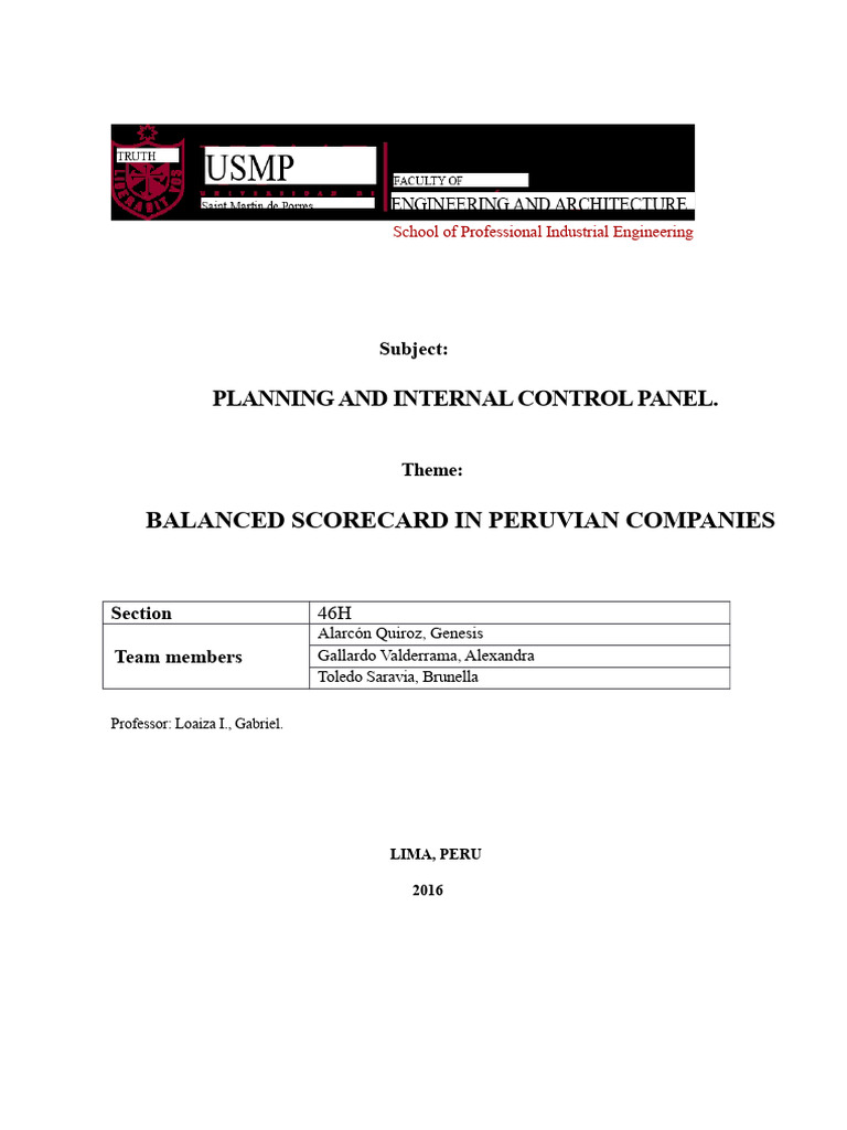 Balanced Scorecard for Peruvian Companies | PDF | Business