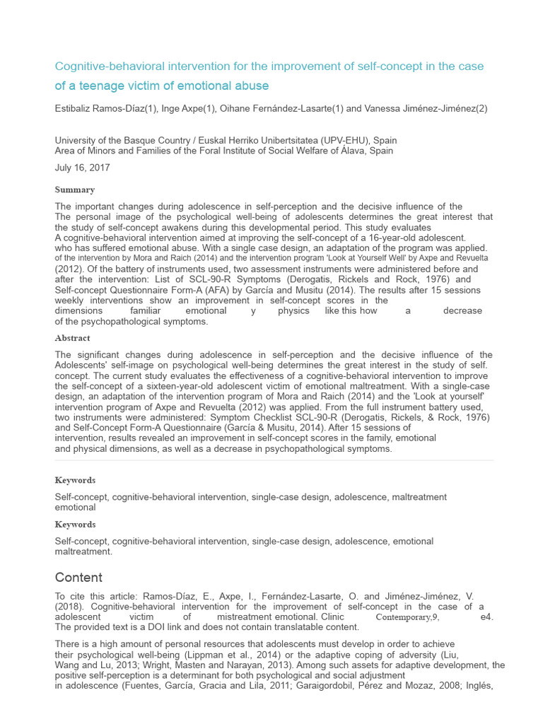 Clinical Case - Improving Self-Concept | PDF | Self Concept | Psychology
