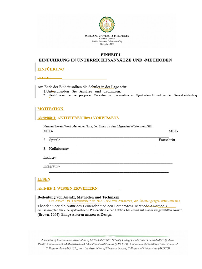 Modul Einheit 1 PE Und Gesundheit | PDF