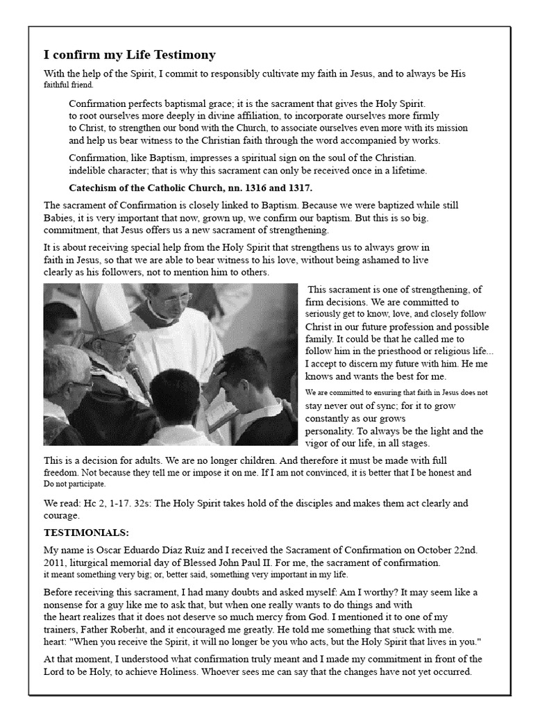 I Confirm My Testimony of Life | PDF | Baptism | Confirmation