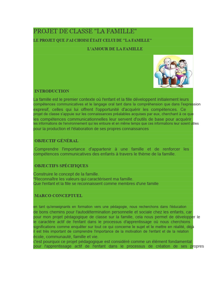 Projet de Classe : La Famille | PDF | Pédagogie | Enseignement des Arts ...