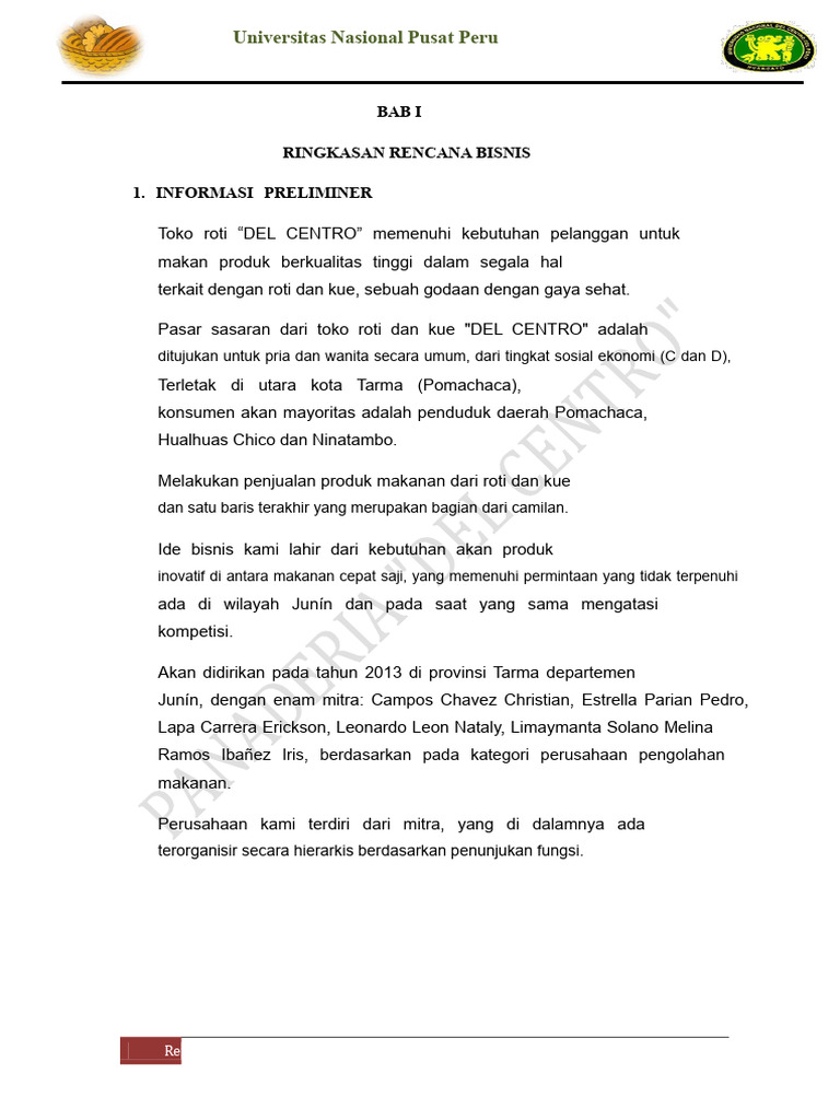 Rencana Bisnis Toko Roti | PDF