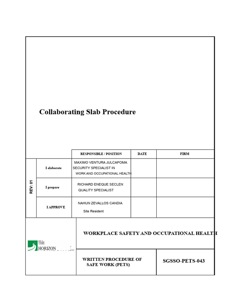 Collaborative Slab Safety Procedure | PDF | Concrete | Occupational ...