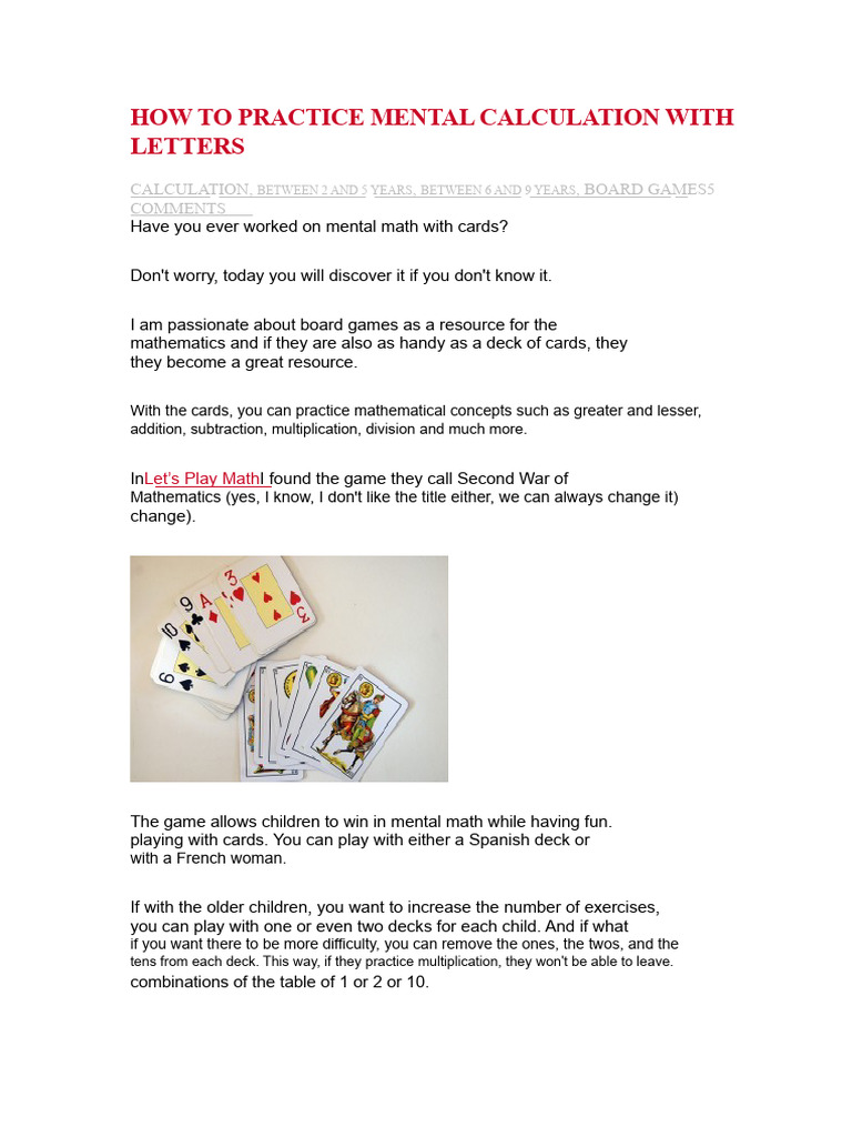 How To Practice Mental Calculation With Cards | PDF | Multiplication ...