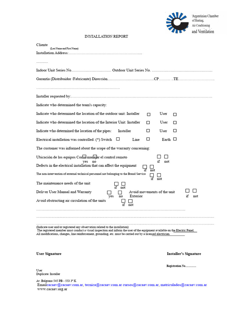 HVAC Installation Report Template | PDF