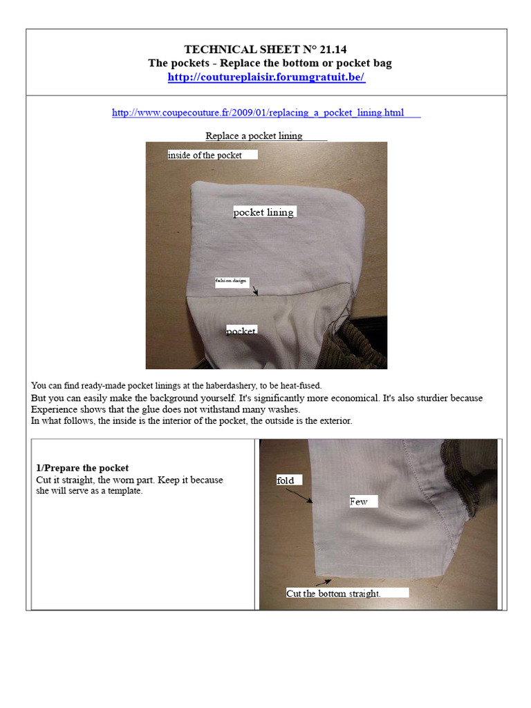 Replace Pocket Lining Guide | PDF | Seam (Sewing) | Clothing