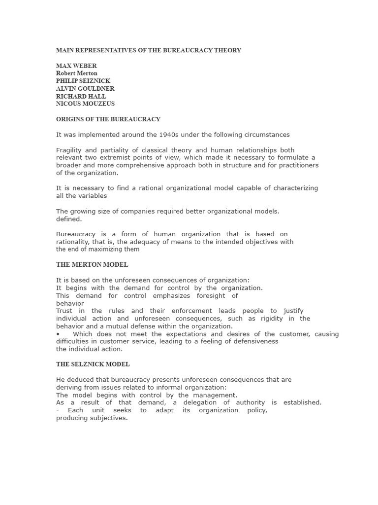 Key Models of Bureaucracy Theory | PDF | Bureaucracy | Rationality