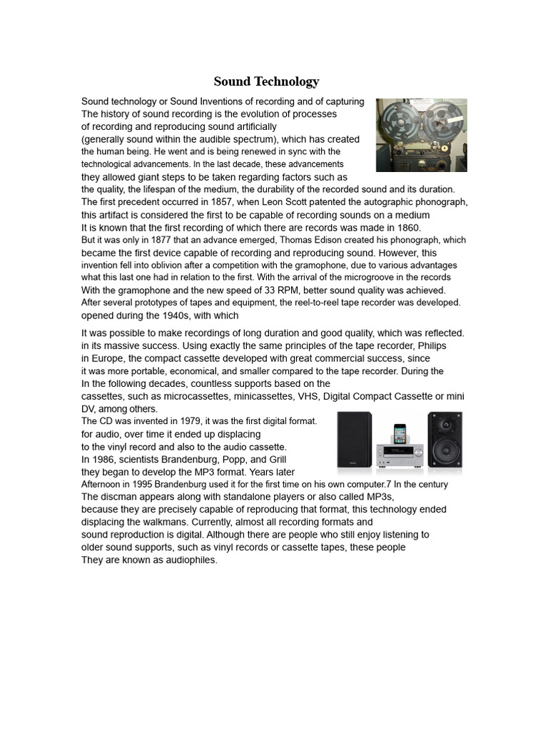 Sound Technology | PDF | Sound Recording And Reproduction | Phonograph