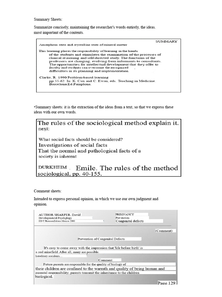 Summary and Comment Sheets Guide | PDF