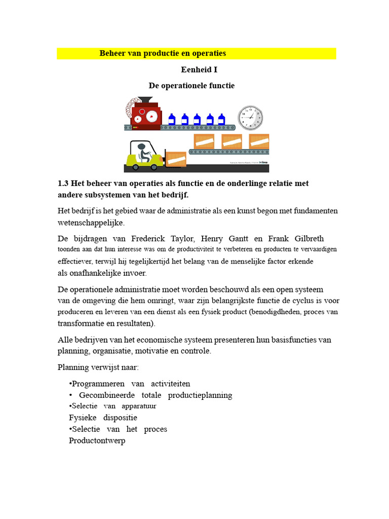 1.3 Het Beheer Van Operaties Als Functie en de Onderlinge Relatie Met ...