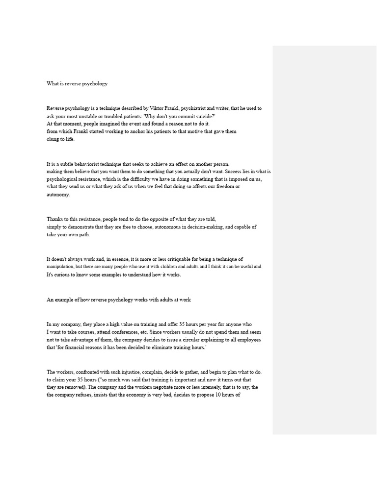 Understanding Reverse Psychology Techniques | PDF | Psychological ...
