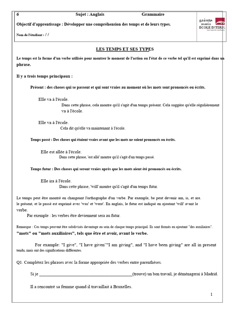 Comprendre les temps en anglais | PDF | Verbe | Phrase