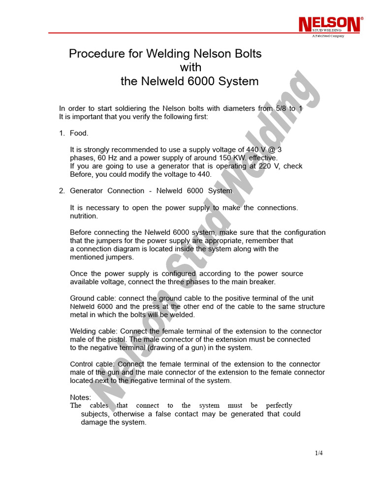 Welding Procedure for Nelweld 6000 | PDF | Power Supply | Electrical ...