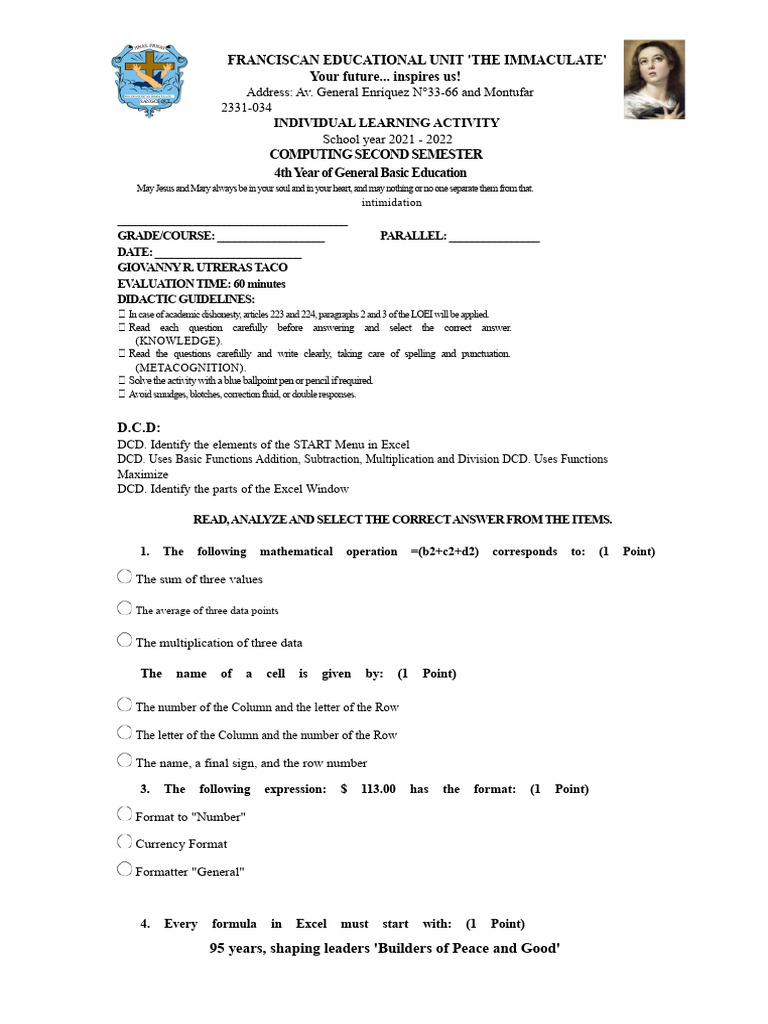 Exam 4TH A-B Computer Science - 2Q. | PDF