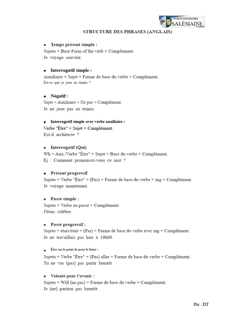 Structure des phrases en anglais | PDF | Verbe | Sujet (Grammaire)