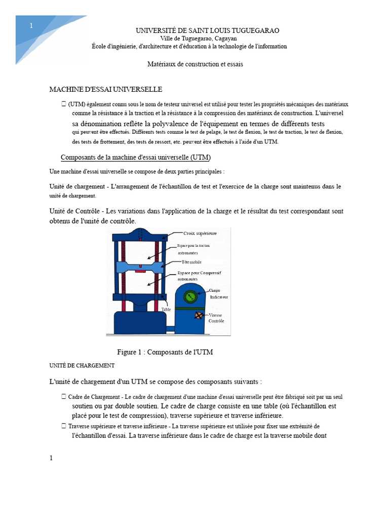 Machine d'Essai Universelle UTM : Fonctionnalités et Applications | PDF ...