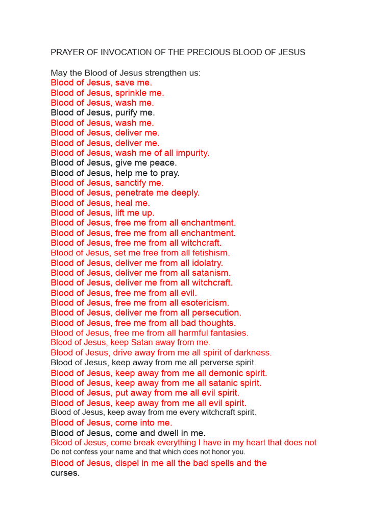 Invocation of The Precious Blood of Jesus | PDF | Jesus | Grace In ...