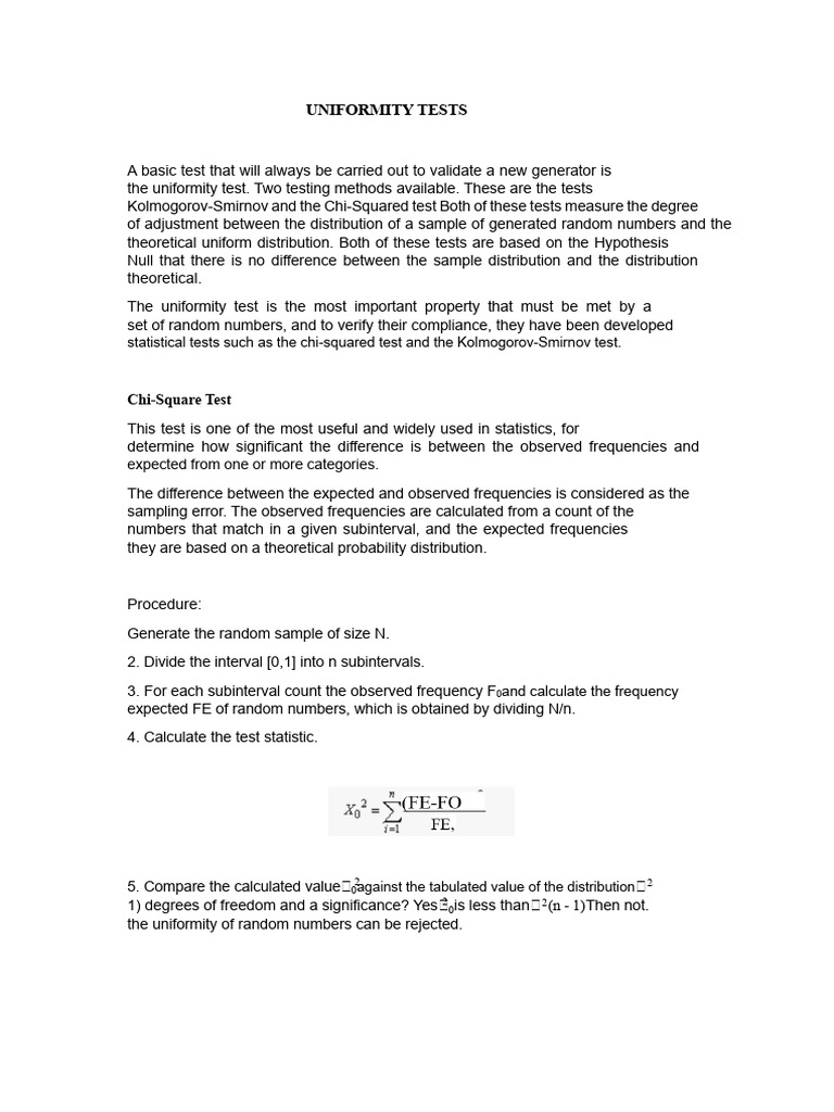 Uniformity Tests for Random Numbers | PDF | Chi Squared Test ...