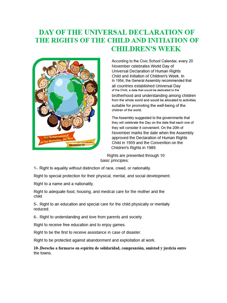 Universal Declaration of Child Rights Day | PDF | Children's Rights ...
