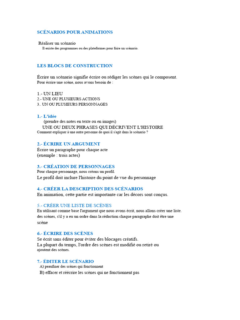 Guide de création de scénarios animés | PDF
