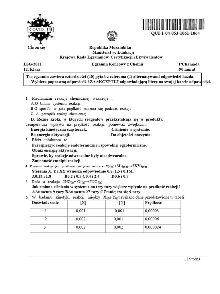 Chemia 12Cl 1ep 2021 - Opis | PDF
