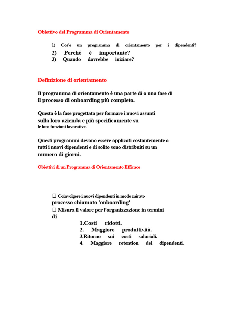 Obiettivo Del Programma Di Orientamento | PDF