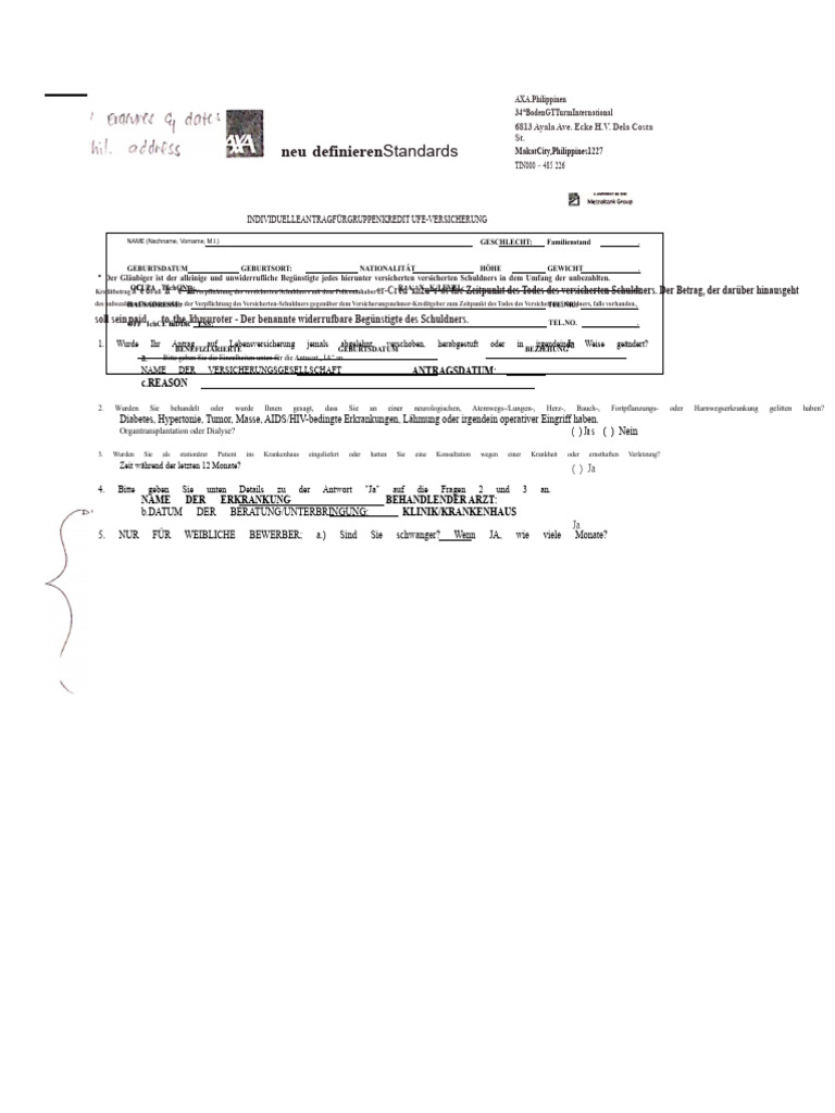 AXA Philippinen Formular | PDF