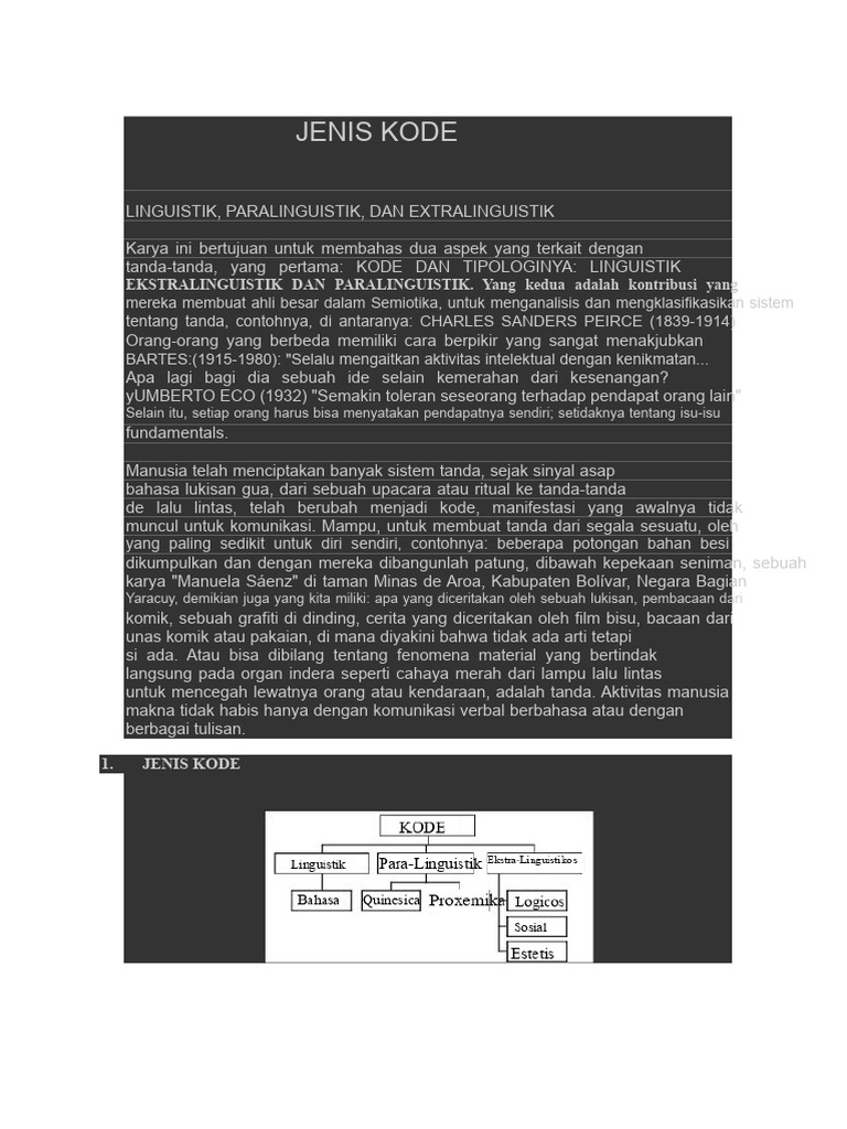Jenis Kode: Linguistik, Paralinguistik, Ekstralinguistik | PDF