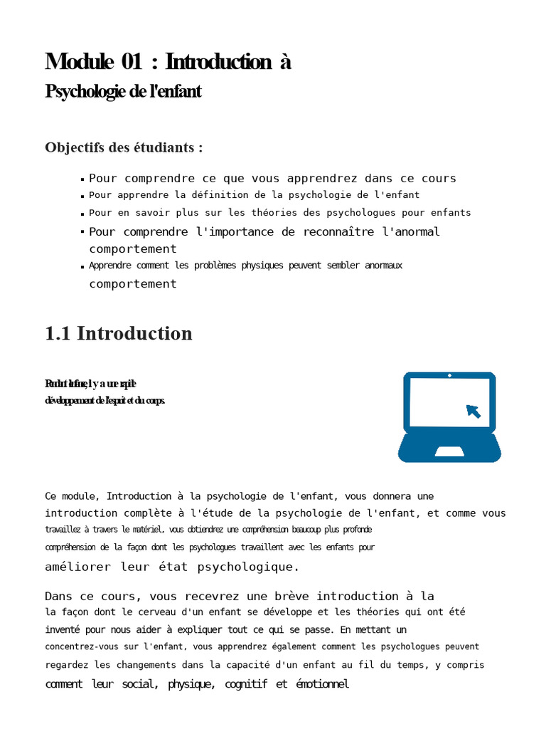 Introduction à la psychologie de l'enfant | PDF | Psychologie du ...