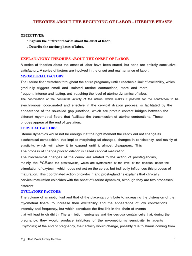 Theories of Labor Onset and Uterine Phases | PDF | Childbirth | Uterus