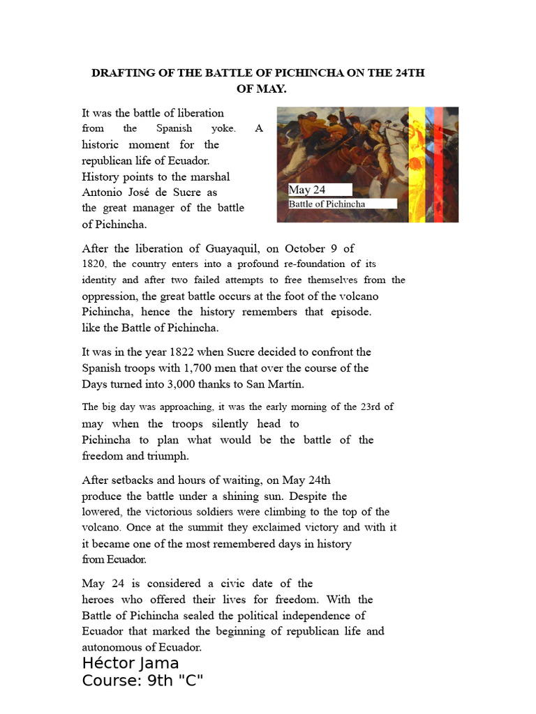 Writing About The Battle of Pichincha On May 24 | PDF