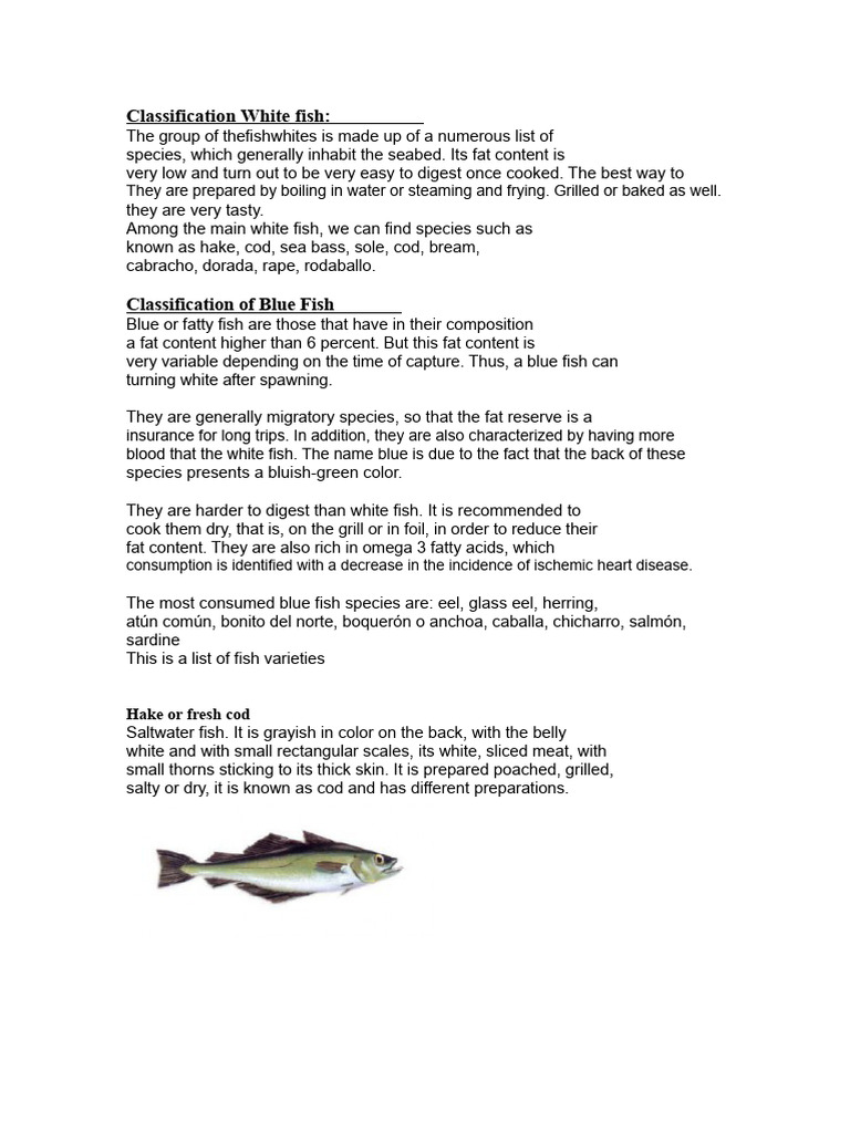 Types and Varieties of White Fish | PDF | Fish | Fat