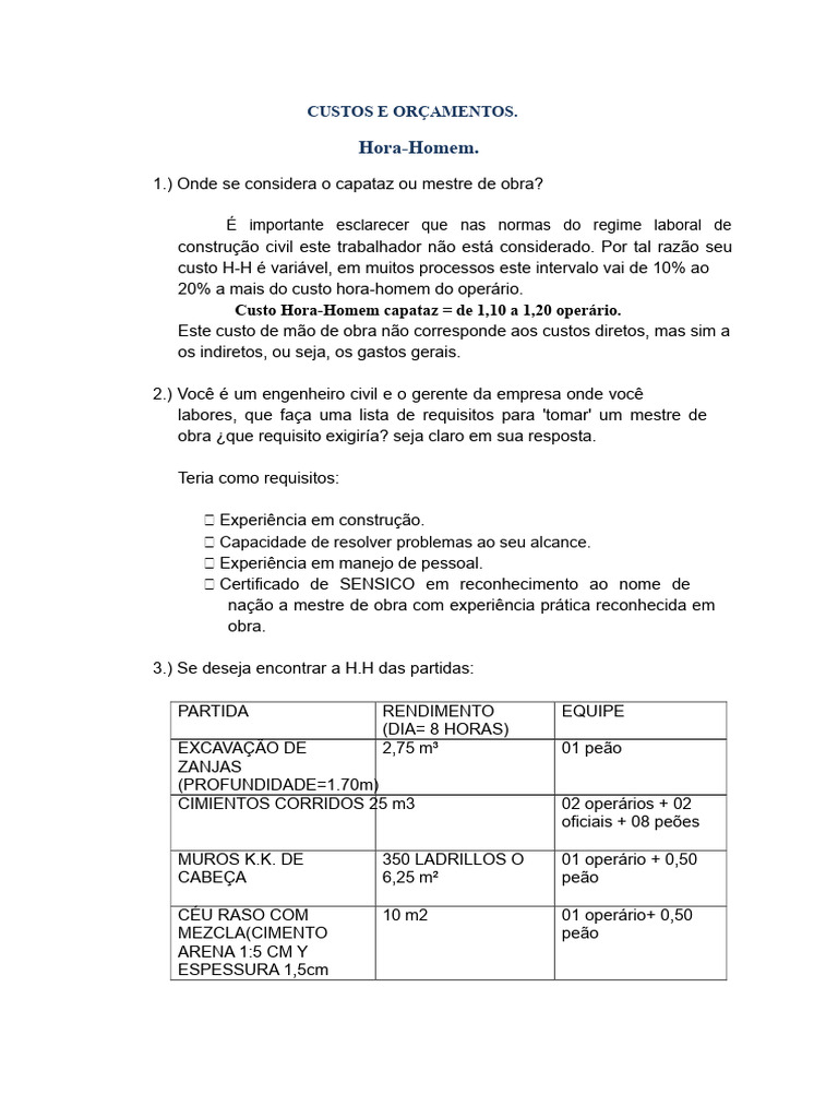 Custos e Orçamentos na Construção Civil | PDF | Ferramentas