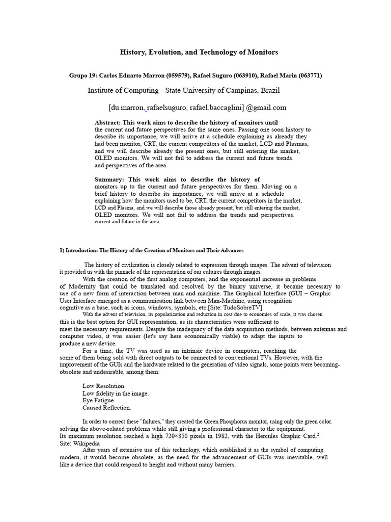 History, Evolution, and Technology of Monitors | PDF | Computer Monitor ...